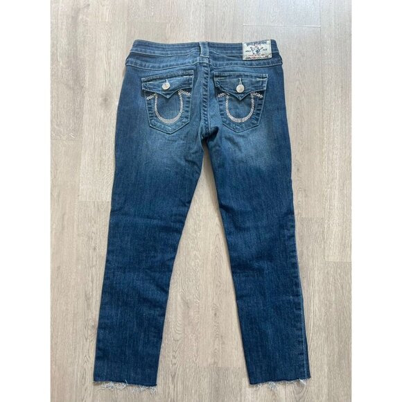 True Religion Swarovski Crystals Logo Leggings Blue Skinny Jeans Size 28 - Picture 6 of 9